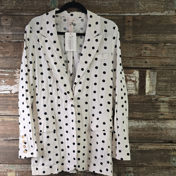 Gianni Bini White and Black Polka Dot Blazer, Cotton/Linen Blend, SIZE L, NWT - Picture 1 of 4